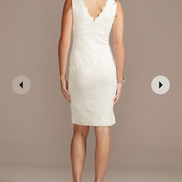 David’s Bridal Scalloped Lace V-Neck Sheath Knee-Length Dress - Picture 3 of 3